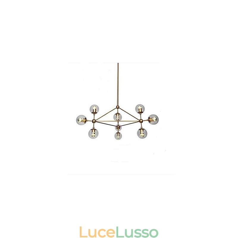 Lampadario Golden Beans 10 luci con paralume in vetro