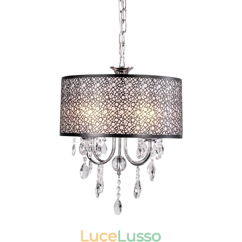 Lampadario tradizionale classico in metallo cromato di cristallo