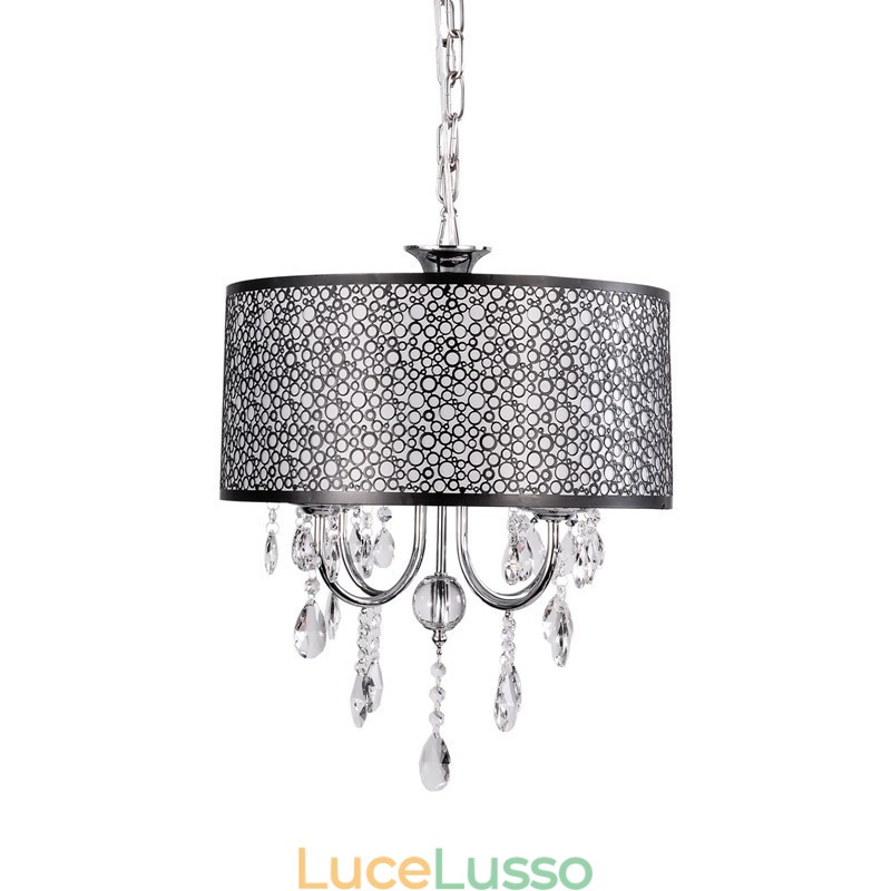 Lampadario tradizionale classico in metallo cromato di cristallo