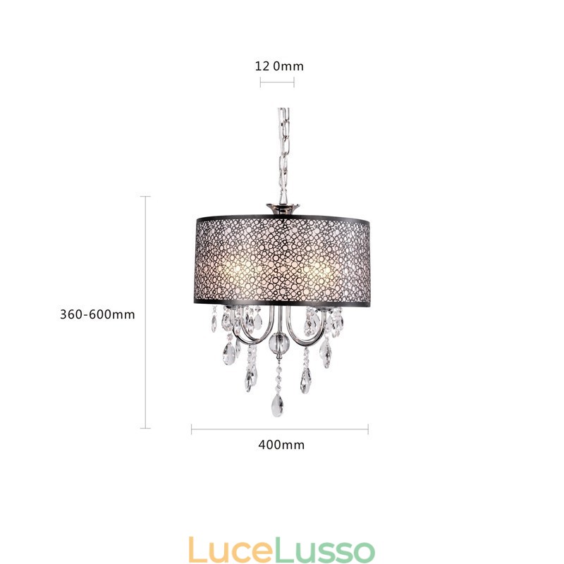 Lampadario tradizionale classico in metallo cromato di cristallo
