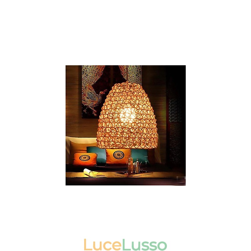 Paralume per lampada da giardino in rattan rotondo retrò