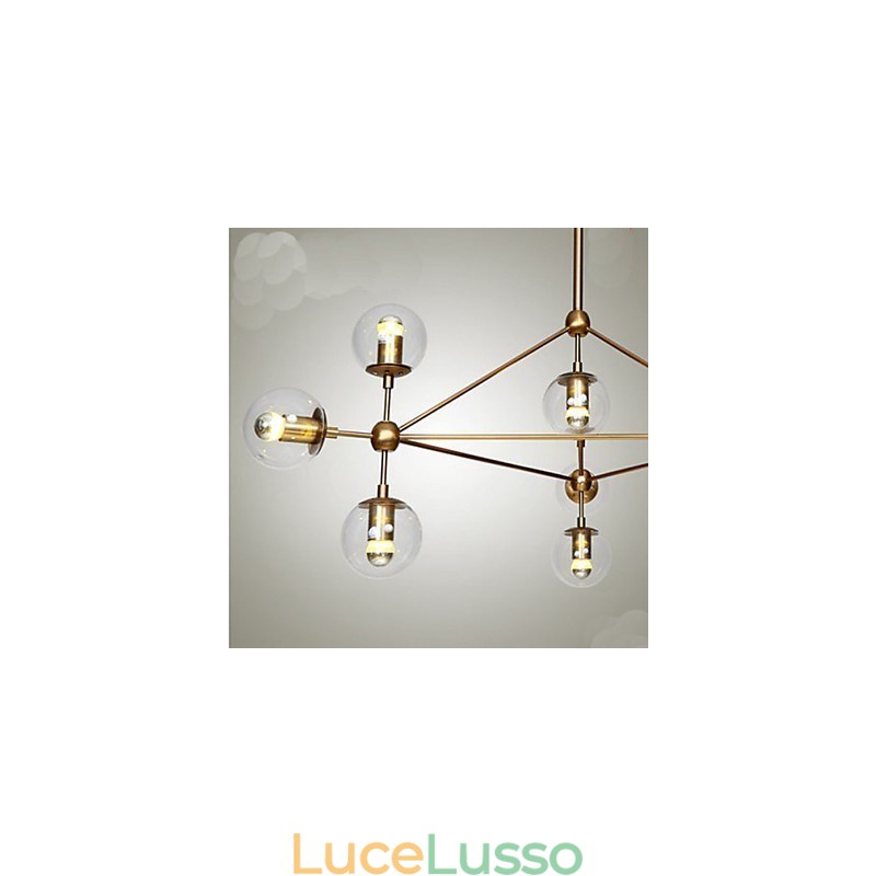 Lampadario Golden Beans 10 luci con paralume in vetro