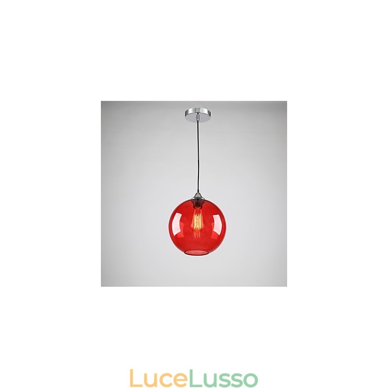 Lampada a sospensione moderna in vetro con design a bolle rosse rotonde