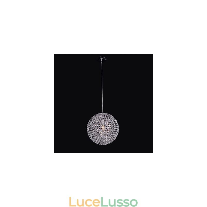 Lampadario in cristallo K9 con struttura in metallo sferico semplice