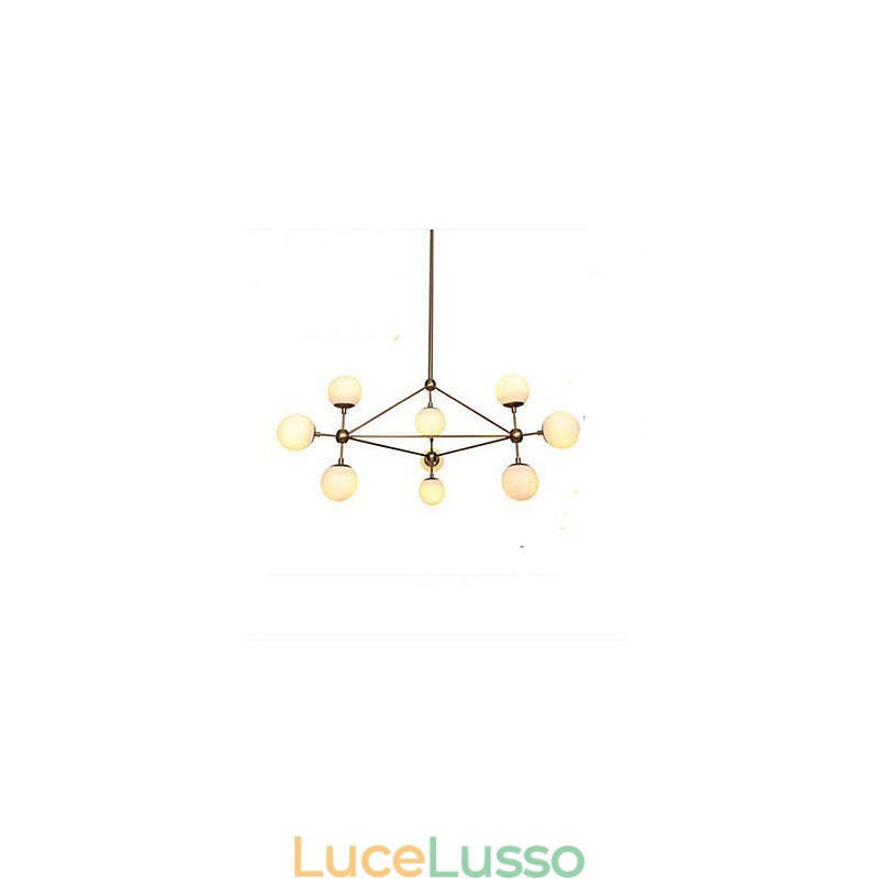 Lampadario Golden Beans 10 luci con paralume in vetro