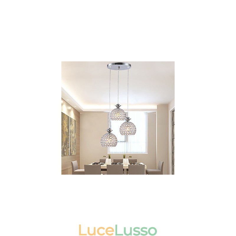 Lampada a sospensione moderna e contemporanea in cristallo a 3 teste