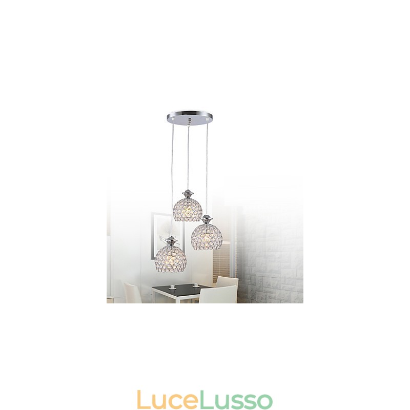 Lampada a sospensione moderna e contemporanea in cristallo a 3 teste