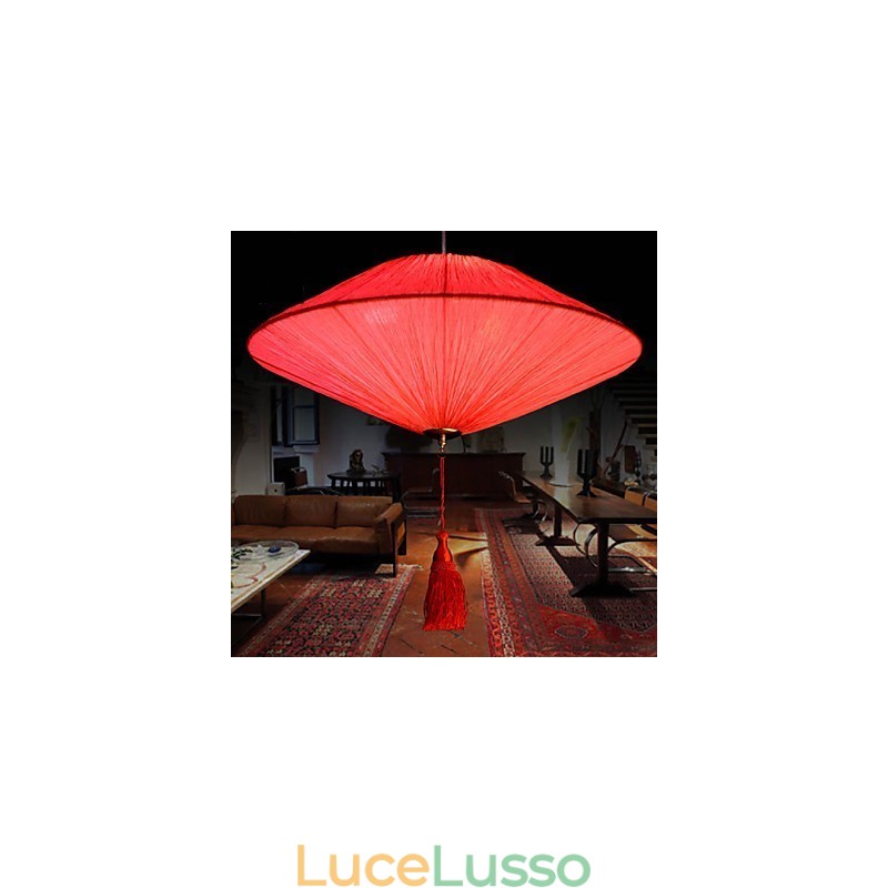 Lampada a sospensione moderna in tessuto marino con foglia di loto e lanterne rosse