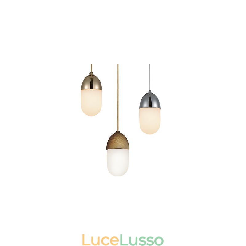 Mini Acorn Lampada a sospensione 1 luce Modern Simplicity Finitura color legno Cromo dorato Acciaio al carbonio e vetro Droplight