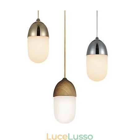 Mini Acorn Lampada a sospensione 1 luce Modern Simplicity Finitura color legno Cromo dorato Acciaio al carbonio e vetro Droplight Mini Acorn Lampada a sospensione 1 luce Modern Simplicity Finitura color legno Cromo dorato Acciaio al carbonio e vetro Droplight