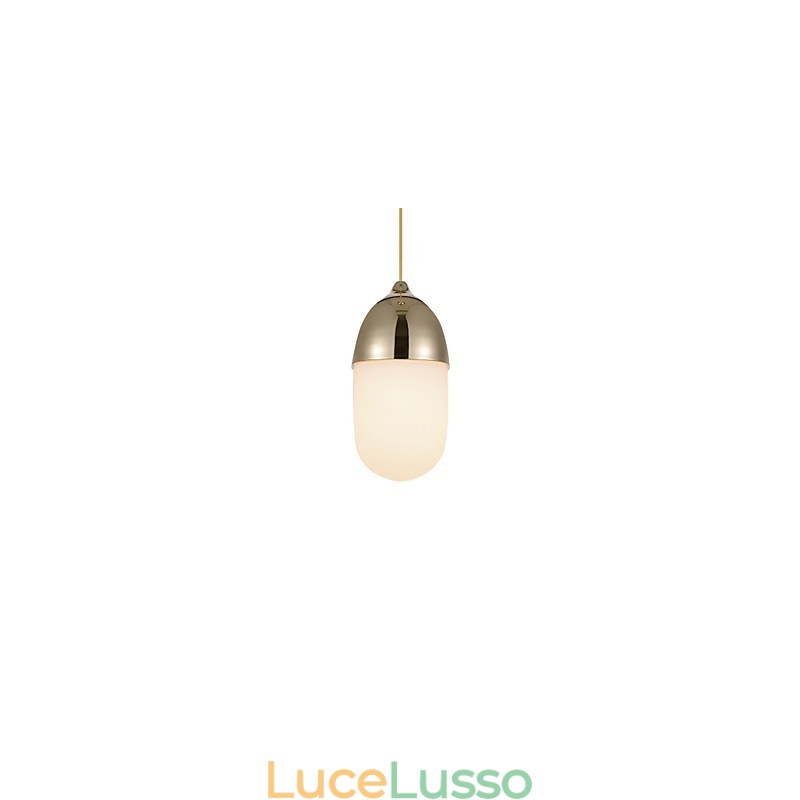 Mini Acorn Lampada a sospensione 1 luce Modern Simplicity Finitura color legno Cromo dorato Acciaio al carbonio e vetro Droplight