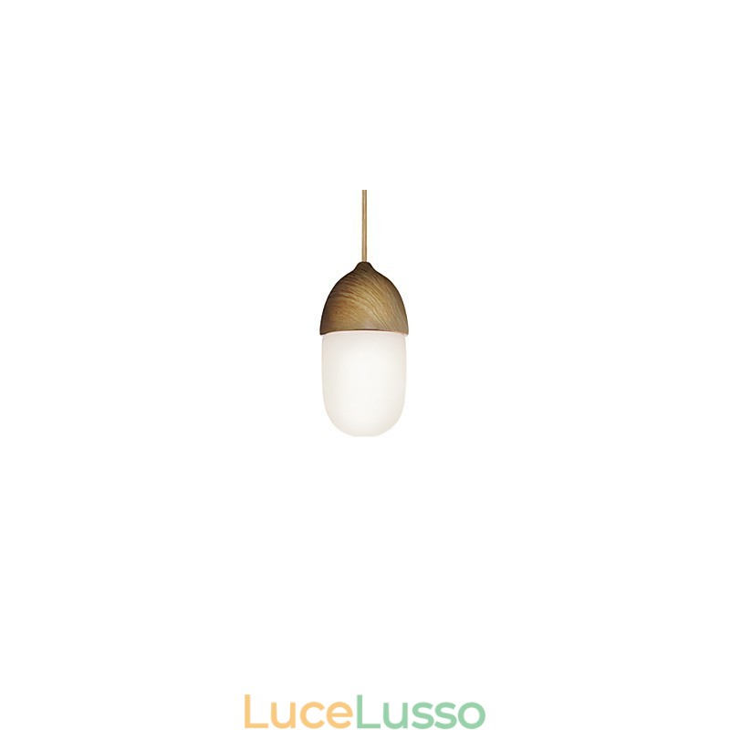 Mini Acorn Lampada a sospensione 1 luce Modern Simplicity Finitura color legno Cromo dorato Acciaio al carbonio e vetro Droplight