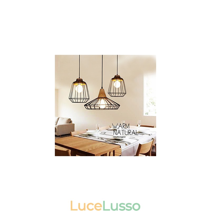 Lampadario in ferro battuto creativo nordico, stile retrò, con rete a goccia