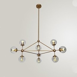 Lampadario Golden Beans 10 luci con paralume in vetro