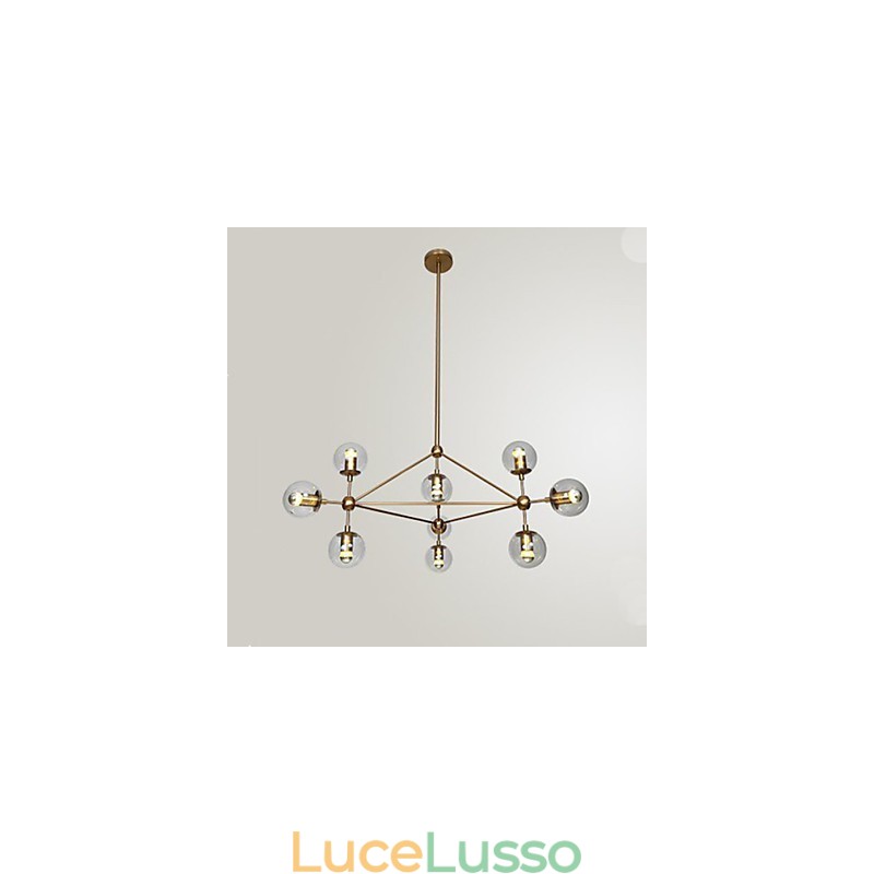 Lampadario Golden Beans 10 luci con paralume in vetro