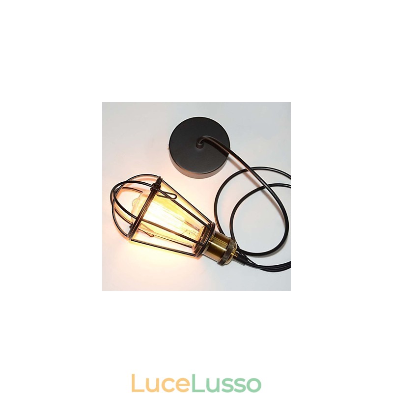 Lampada LOFT Lampada a sospensione vintage Lampada Edison Lampada in ferro nero Gabbia in metallo Paralume in stile magazzino Illuminazione Lampadario