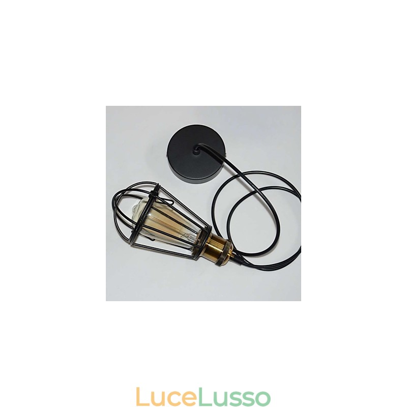 Lampada LOFT Lampada a sospensione vintage Lampada Edison Lampada in ferro nero Gabbia in metallo Paralume in stile magazzino Illuminazione Lampadario