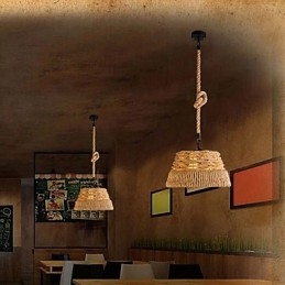 Lampadario a sospensione industriale con vento creativo nordico in corda di canapa e pasti