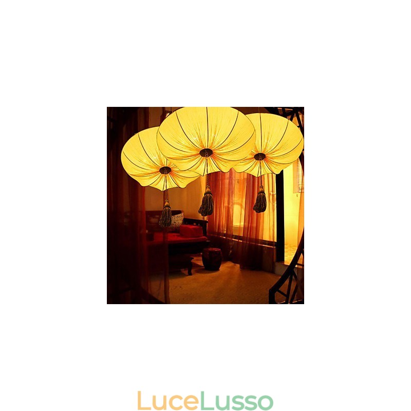 Lampadario creativo rotondo grande rosso lanterna foglia di loto matrimonio festival stoffa arte lampadario luce