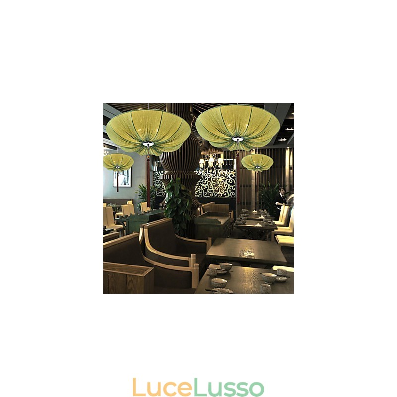 Lampadario creativo rotondo grande rosso lanterna foglia di loto matrimonio festival stoffa arte lampadario luce