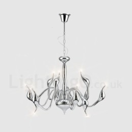Lampadario a sospensione in metallo cromato moderno a forma di cigno da 12 luci
