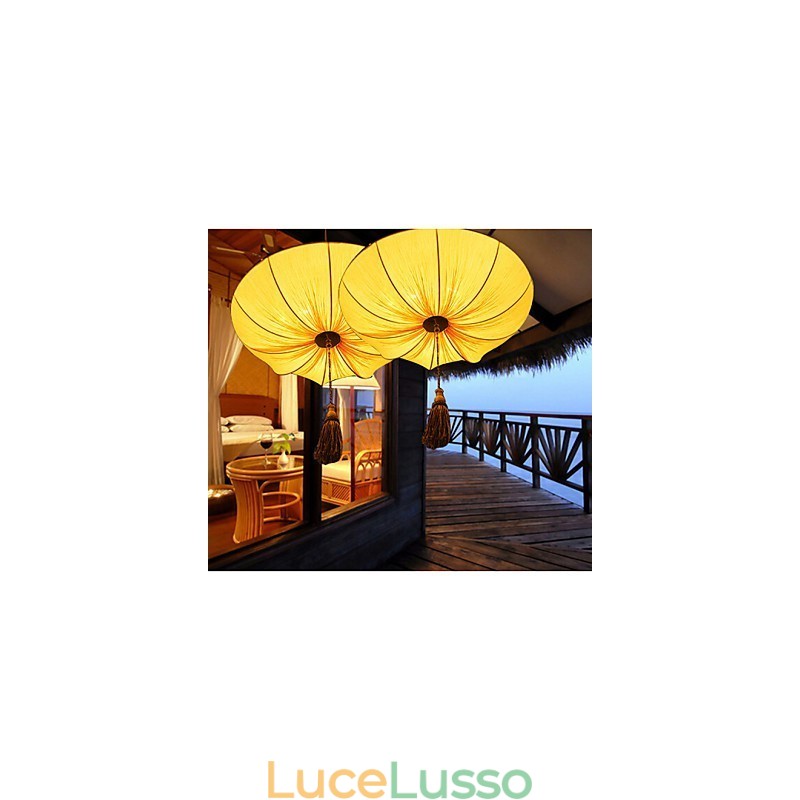 Lampadario creativo rotondo grande rosso lanterna foglia di loto matrimonio festival stoffa arte lampadario luce