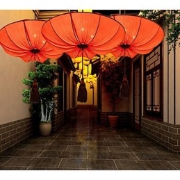 Lampadario creativo rotondo grande rosso lanterna foglia di loto matrimonio festival stoffa arte lampadario luce