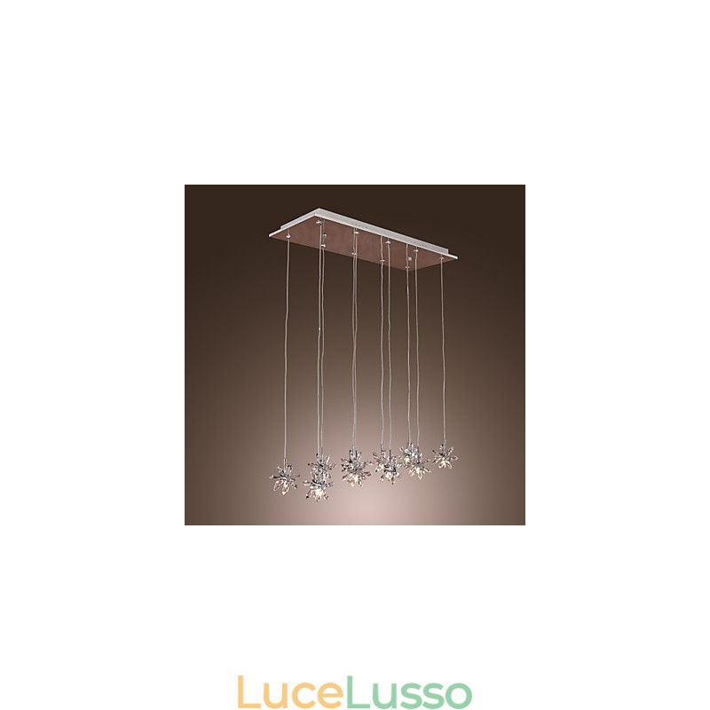 Lampada a sospensione moderna in metallo cromato e cristallo contemporaneo