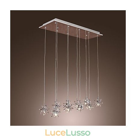 Lampada a sospensione moderna in metallo cromato e cristallo contemporaneo Lampada a sospensione moderna in metallo cromato e cristallo contemporaneo