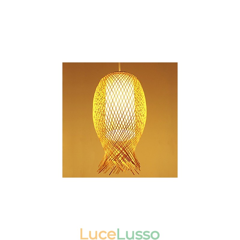 Lampada a goccia moderna in bambù intrecciato con decorazione in bambù