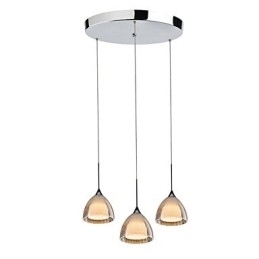 Lampada a sospensione a 3 luci, due strati, in vetro crepato, cromo lucido