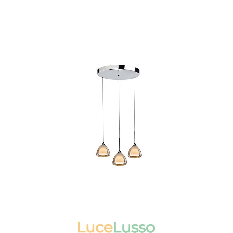 Lampada a sospensione a 3 luci, due strati, in vetro crepato, cromo lucido