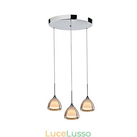 Lampada a sospensione a 3 luci, due strati, in vetro crepato, cromo lucido Lampada a sospensione a 3 luci, due strati, in vetro crepato, cromo lucido