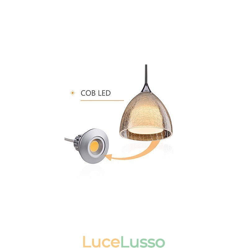 Lampada a sospensione a 3 luci, due strati, in vetro crepato, cromo lucido