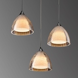 Lampada a sospensione a 3 luci, due strati, in vetro crepato, cromo lucido