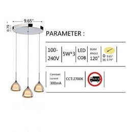 Lampada a sospensione a 3 luci, due strati, in vetro crepato, cromo lucido