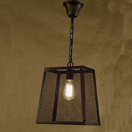 Lampadario in ferro battuto retrò industriale con copertura a rete