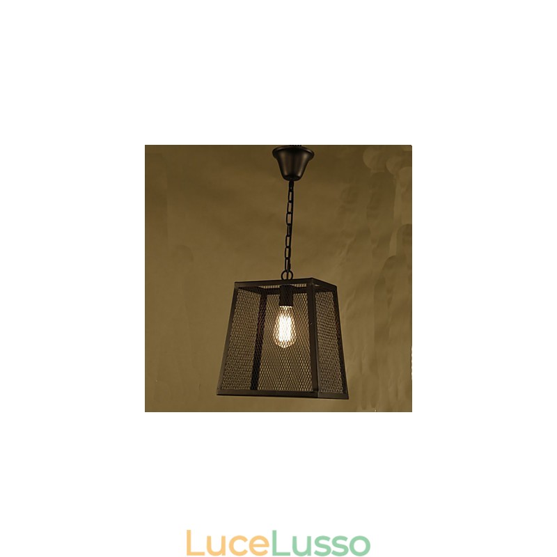 Lampadario in ferro battuto retrò industriale con copertura a rete