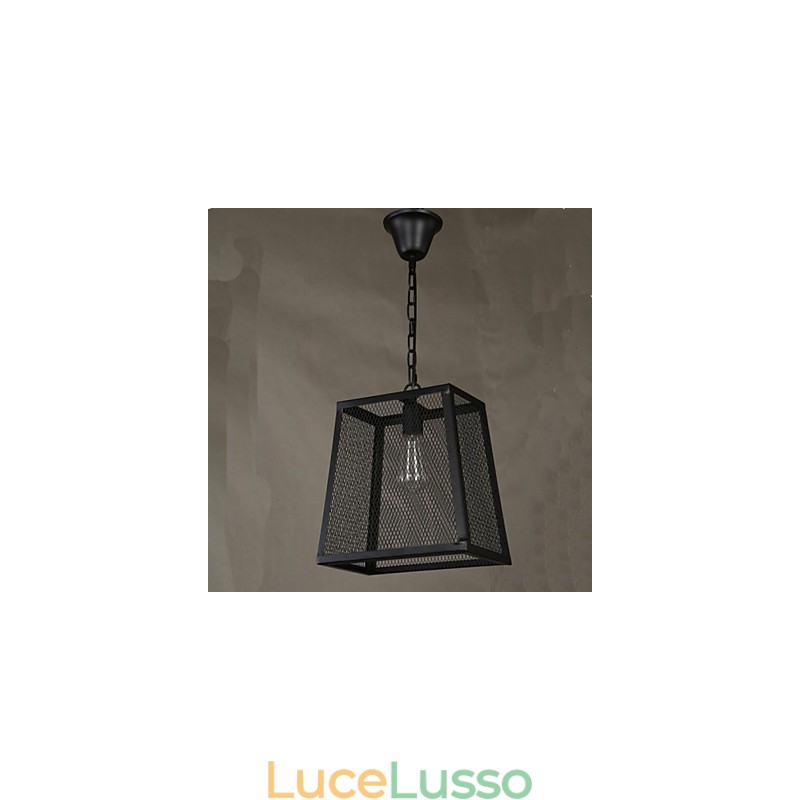 Lampadario in ferro battuto retrò industriale con copertura a rete