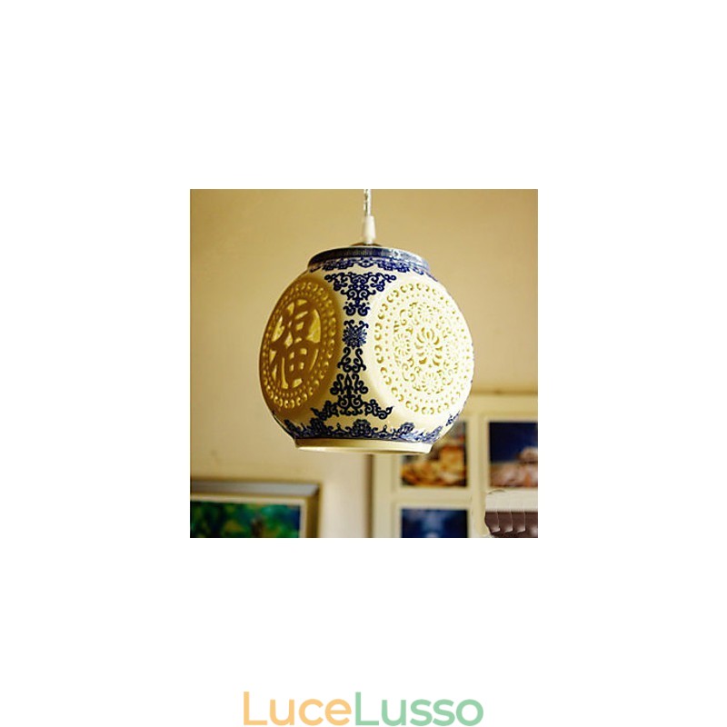 Lampada in ceramica retrò Lampadario a testa singola blu Scale Lampadario creativo