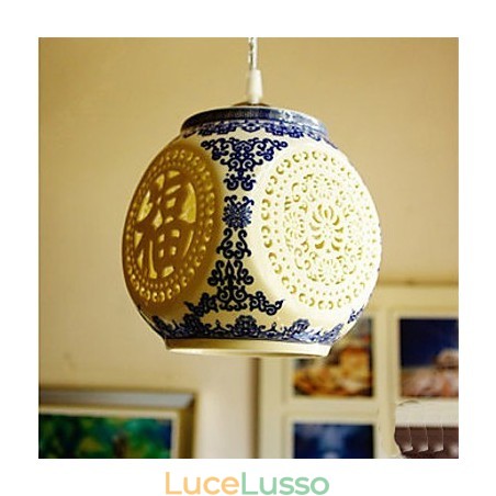Lampada in ceramica retrò Lampadario a testa singola blu Scale Lampadario creativo Lampada in ceramica retrò Lampadario a testa singola blu Scale Lampadario creativo