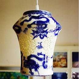Lampada in ceramica retrò Lampadario a testa singola blu Scale Lampadario creativo