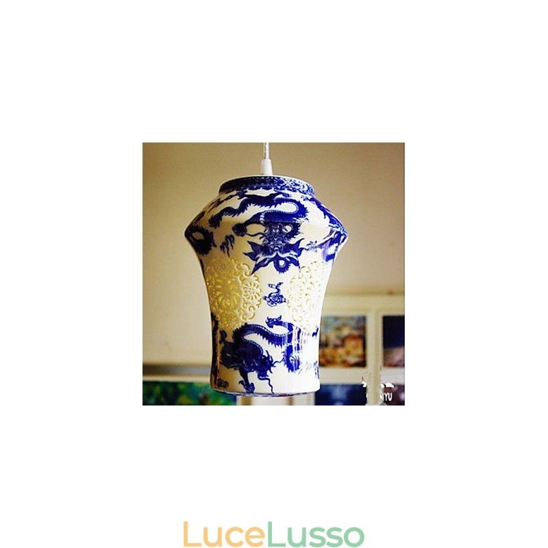 Lampada in ceramica retrò Lampadario a testa singola blu Scale Lampadario creativo