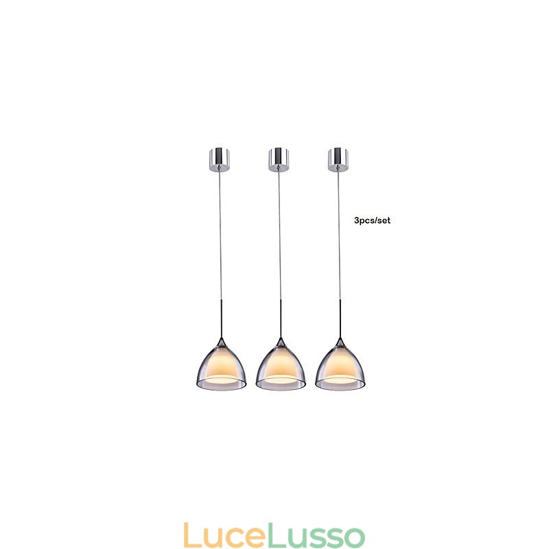 1 luce Lampada a sospensione a due strati in vetro trasparente Cromo lucido