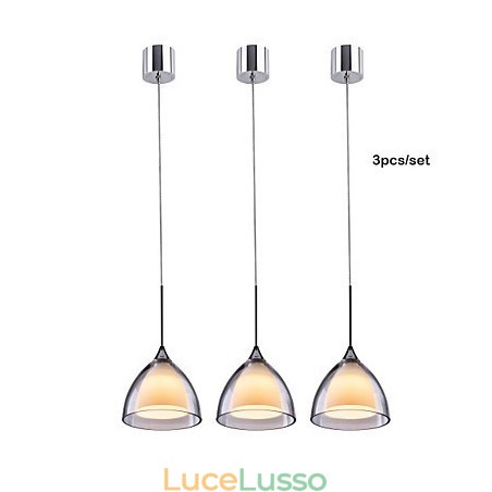 1 luce Lampada a sospensione a due strati in vetro trasparente Cromo lucido 1 luce Lampada a sospensione a due strati in vetro trasparente Cromo lucido