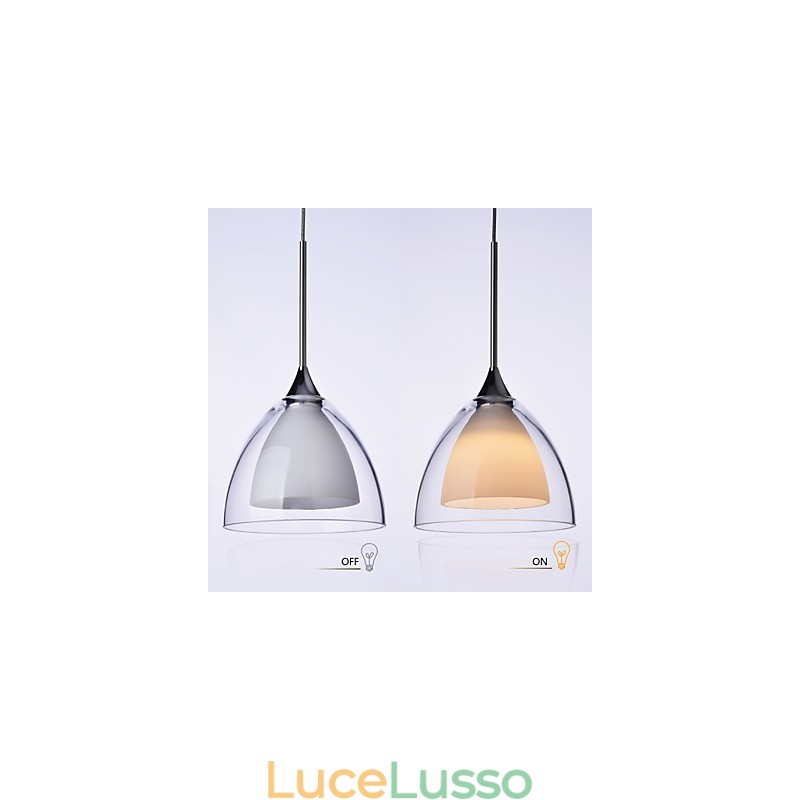 1 luce Lampada a sospensione a due strati in vetro trasparente Cromo lucido