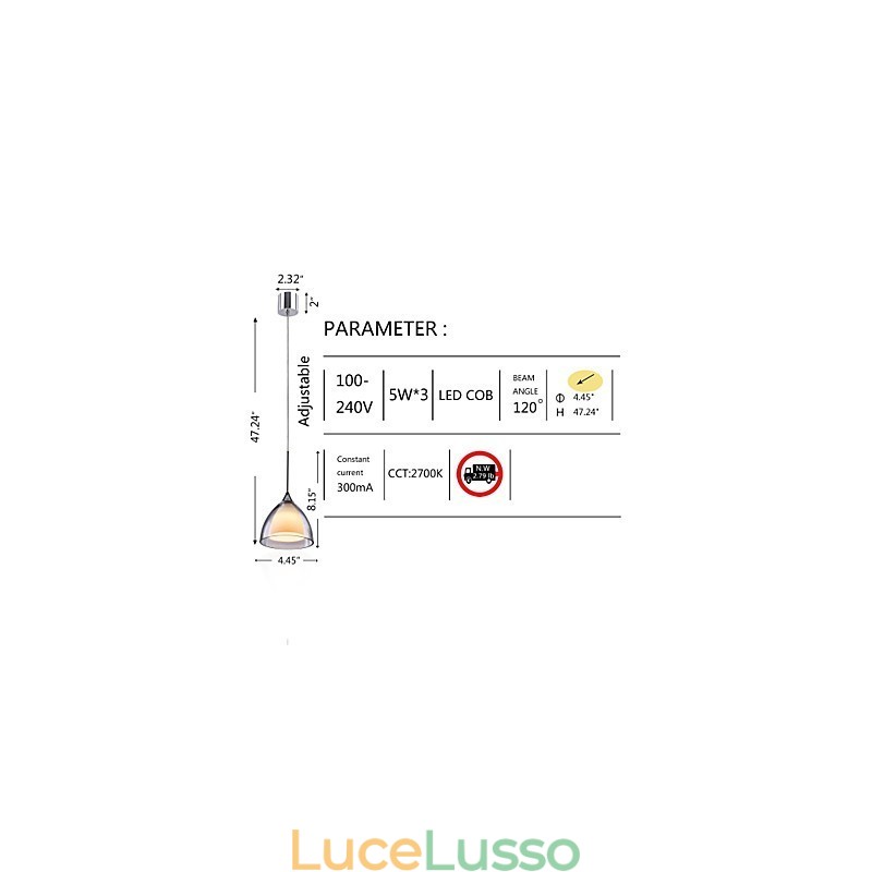 1 luce Lampada a sospensione a due strati in vetro trasparente Cromo lucido