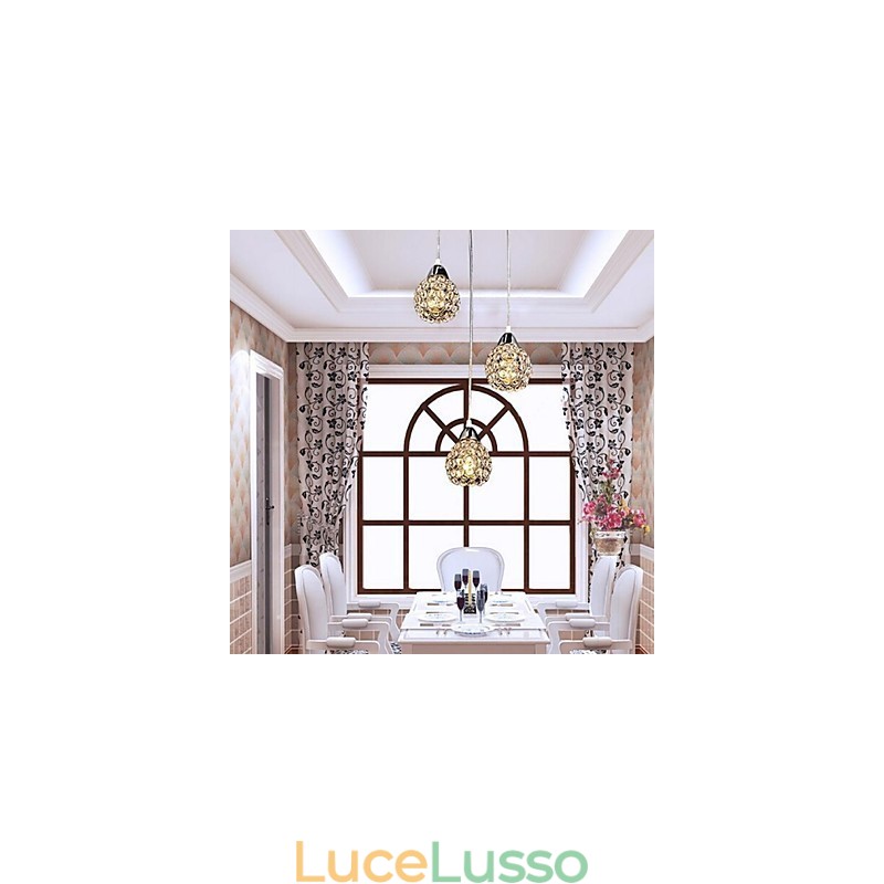 Lampada a sospensione moderna in metallo elettroplaccato in cristallo contemporaneo