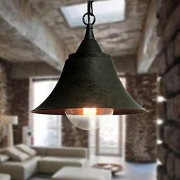 Lampada a sospensione in metallo a forma di campana nera opaca vintage media