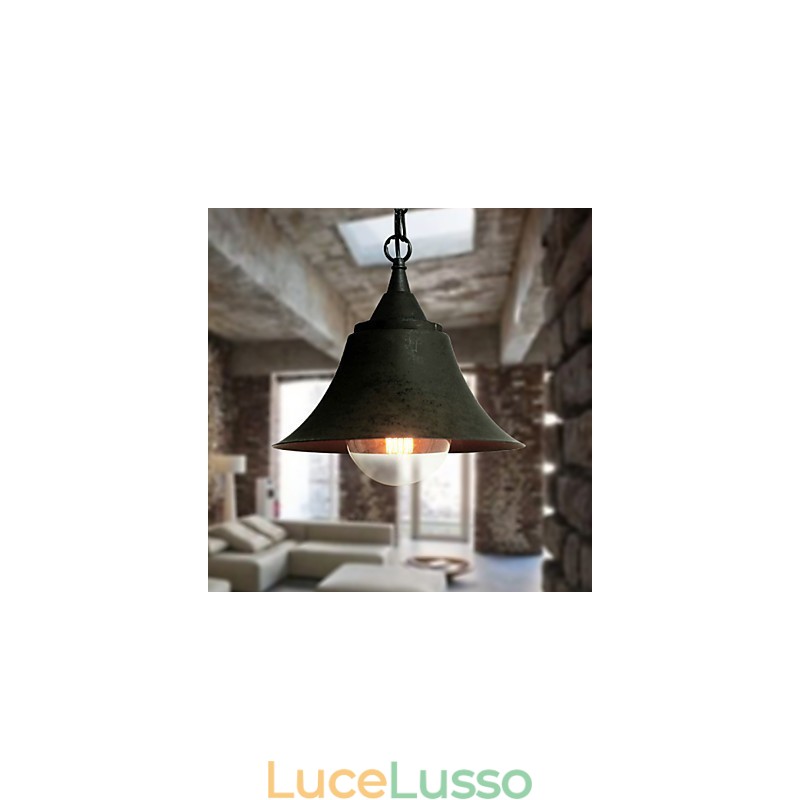 Lampada a sospensione in metallo a forma di campana nera opaca vintage media